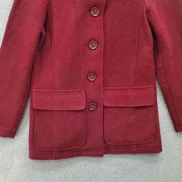 LL Bean Jacket Womens Medium Bellandi Boiled Wool Made In Italy Red Burgundy - Picture 5 of 10
